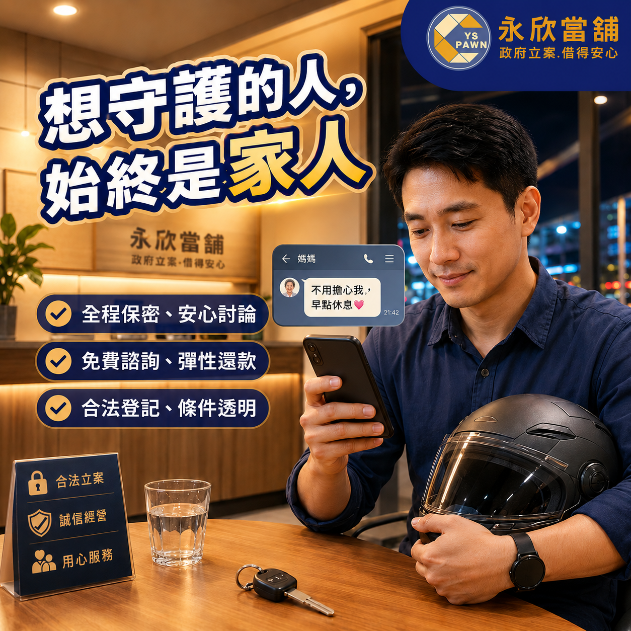 想守護的始終是家人 汽機車借款 台中烏日合法當舖 黃金借款
