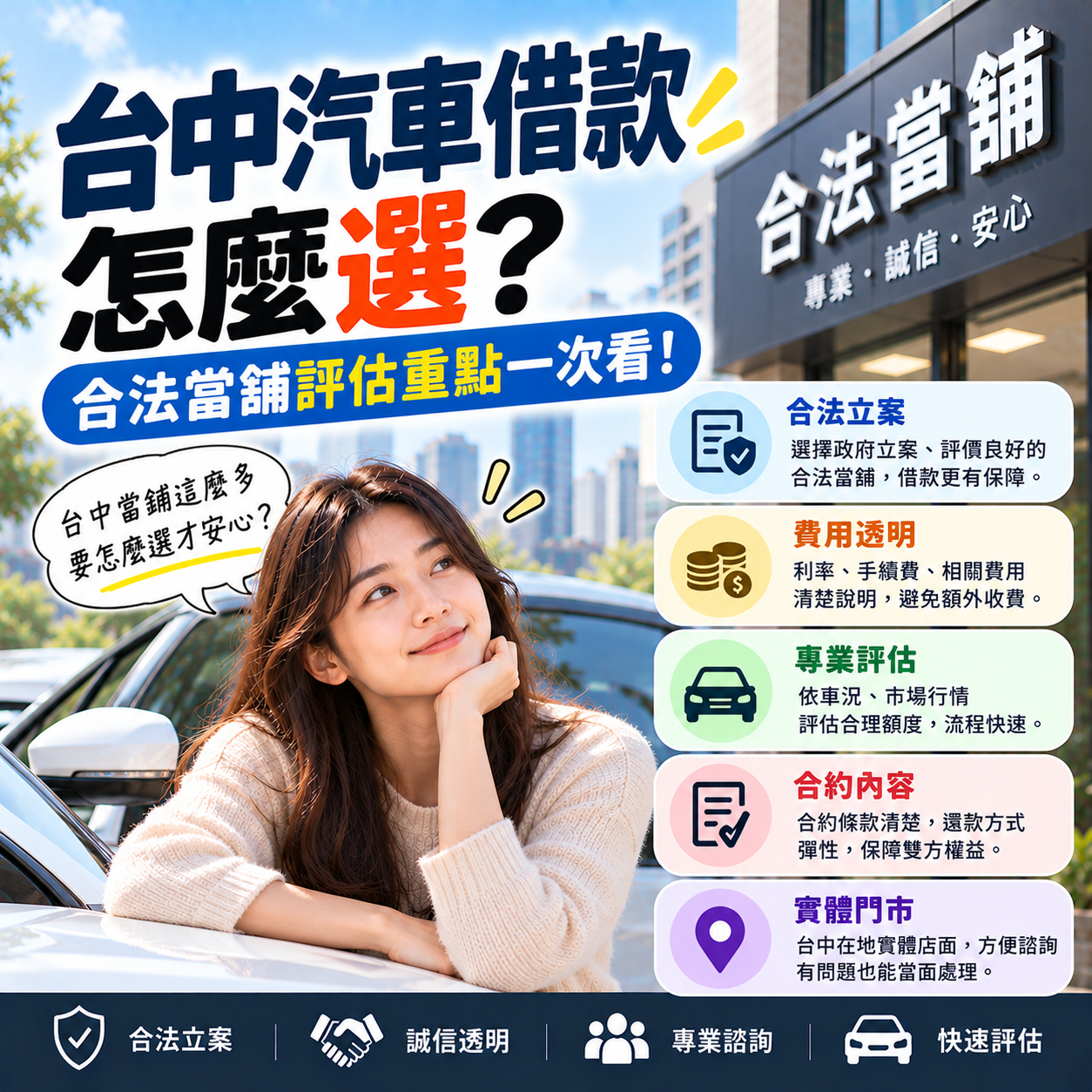 台中汽車借款怎麼選？合法當舖評估重點一次看